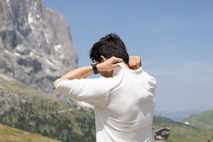 White Sands - Men's Long-Sleeve Hooded Henley in Desert Willow (White) (back view)