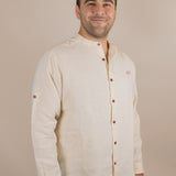 Canyonlands - Men’s Long-Sleeve Ventilated Hemp Shirt in Chamisa (Tan) (front view)