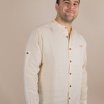Canyonlands - Men’s Long-Sleeve Ventilated Hemp Shirt in Chamisa (Tan) (front view)