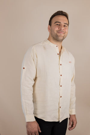 Canyonlands - Men’s Long-Sleeve Ventilated Hemp Shirt in Chamisa (Tan) (front view)