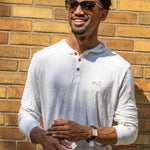 White Sands - Men's Long-Sleeve Hooded Henley in Desert Willow (White) (front view)