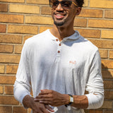 White Sands - Men's Long-Sleeve Hooded Henley in Desert Willow (White) (front view)