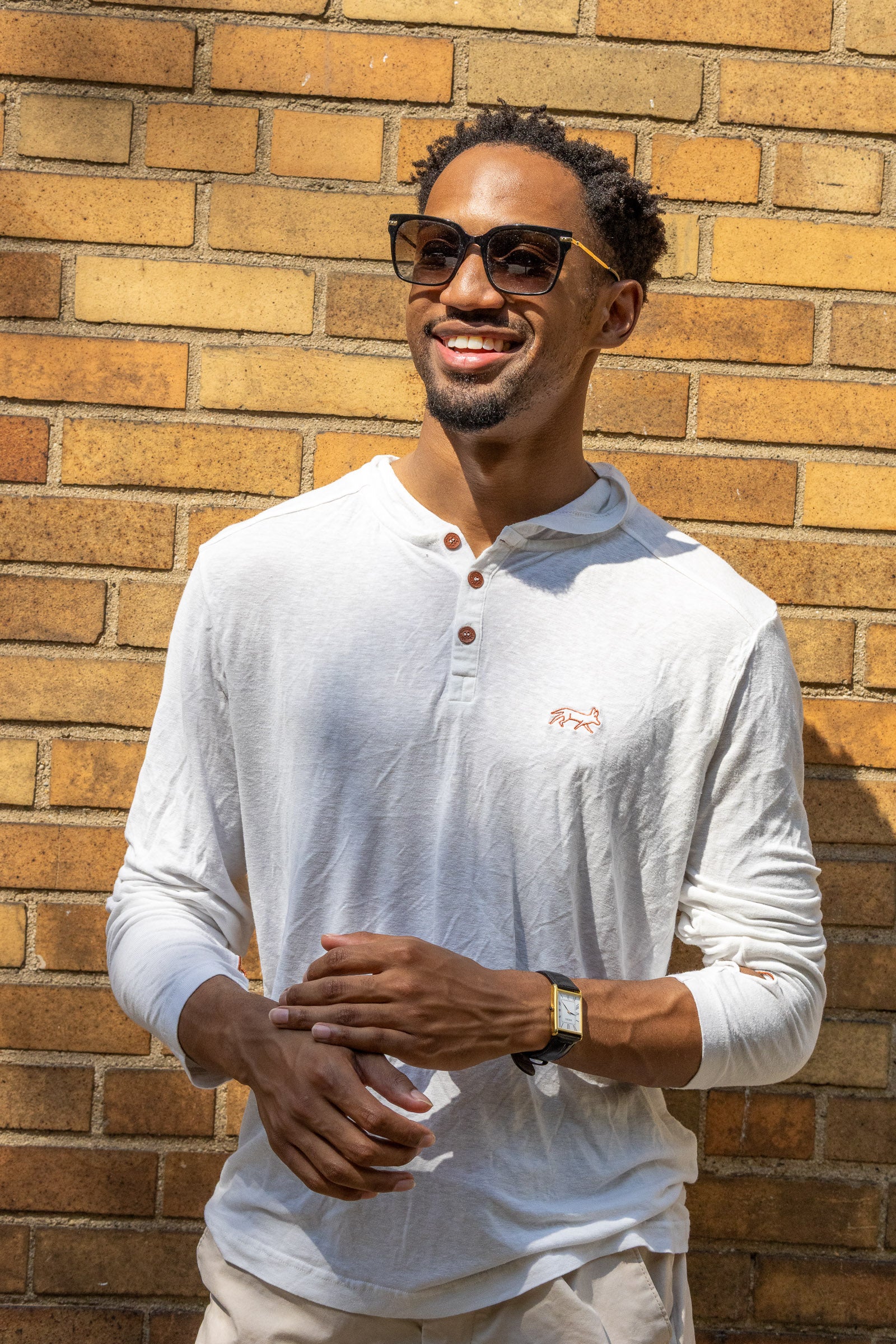 White Sands - Men's Long-Sleeve Hooded Henley in Desert Willow (White) (front view)