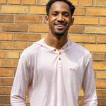 White Sands - Men's Long-Sleeve Hooded Henley in Prickly Pear (Dusty Pink) (front view)