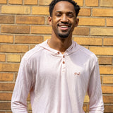 White Sands - Men's Long-Sleeve Hooded Henley in Prickly Pear (Dusty Pink) (front view)
