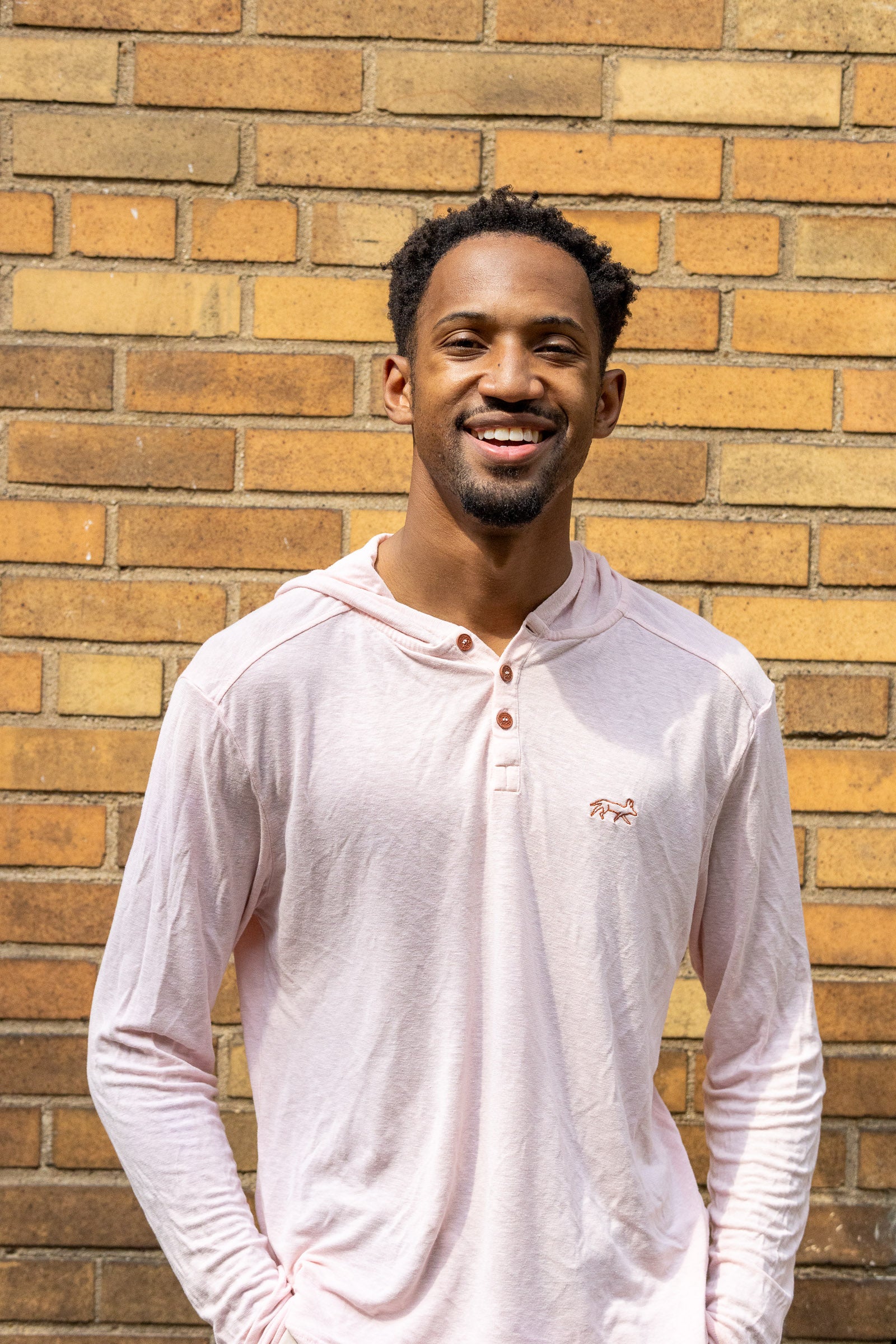 White Sands - Men's Long-Sleeve Hooded Henley in Prickly Pear (Dusty Pink) (front view)