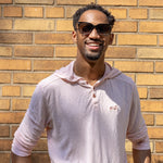 White Sands - Men's Long-Sleeve Hooded Henley in Prickly Pear (Dusty Pink) (front view)