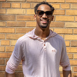 White Sands - Men's Long-Sleeve Hooded Henley in Prickly Pear (Dusty Pink) (front view)