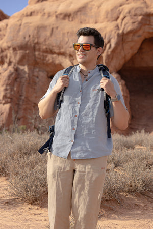 Joshua Tree - Men's Breathable Hemp Trail Pants in Sandstone (Tan) (front view)