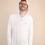 White Sands - Men's Sun Henley with Hideaway Hood, hood up under open sun