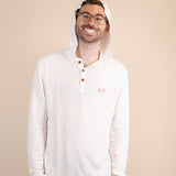 White Sands - Men's Sun Henley with Hideaway Hood, hood up under open sun