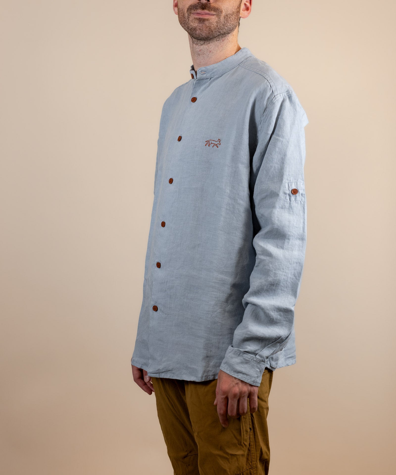 Canyonlands - Men’s Long-Sleeve Ventilated Hemp Shirt in Blue Sage (Light Blue) (side view)