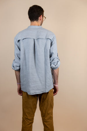 Canyonlands - Men’s Long-Sleeve Ventilated Hemp Shirt in Blue Sage (Light Blue) (back view)