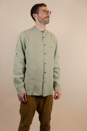 Canyonlands - Men’s Long-Sleeve Ventilated Hemp Shirt in Agave (Light Green) (front view)