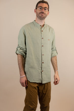 Canyonlands - Men’s Long-Sleeve Ventilated Hemp Shirt in Agave (Light Green) (front view)