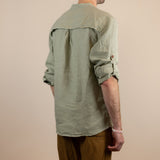 Canyonlands - Men’s Long-Sleeve Ventilated Hemp Shirt in Agave (Light Green) (back view)