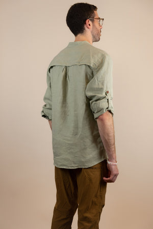 Canyonlands - Men’s Long-Sleeve Ventilated Hemp Shirt in Agave (Light Green) (back view)