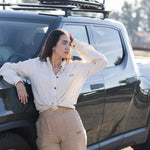 Canyonlands - Women's Long Sleeve Hemp Shirt worn with Cuyahoga - Women's Hemp Trail Shorts