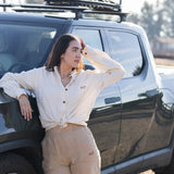 Canyonlands - Women's Long Sleeve Hemp Shirt worn with Cuyahoga - Women's Hemp Trail Shorts