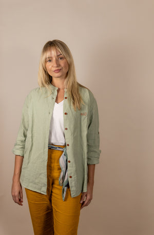 Canyonlands - Women’s Long-Sleeve Ventilated Hemp Shirt in Agave (Light Green) (front view)
