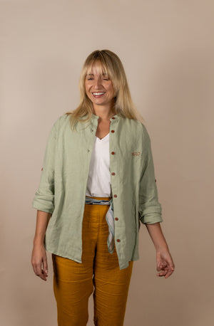 Canyonlands - Women’s Long-Sleeve Ventilated Hemp Shirt in Agave (Light Green) (front view)