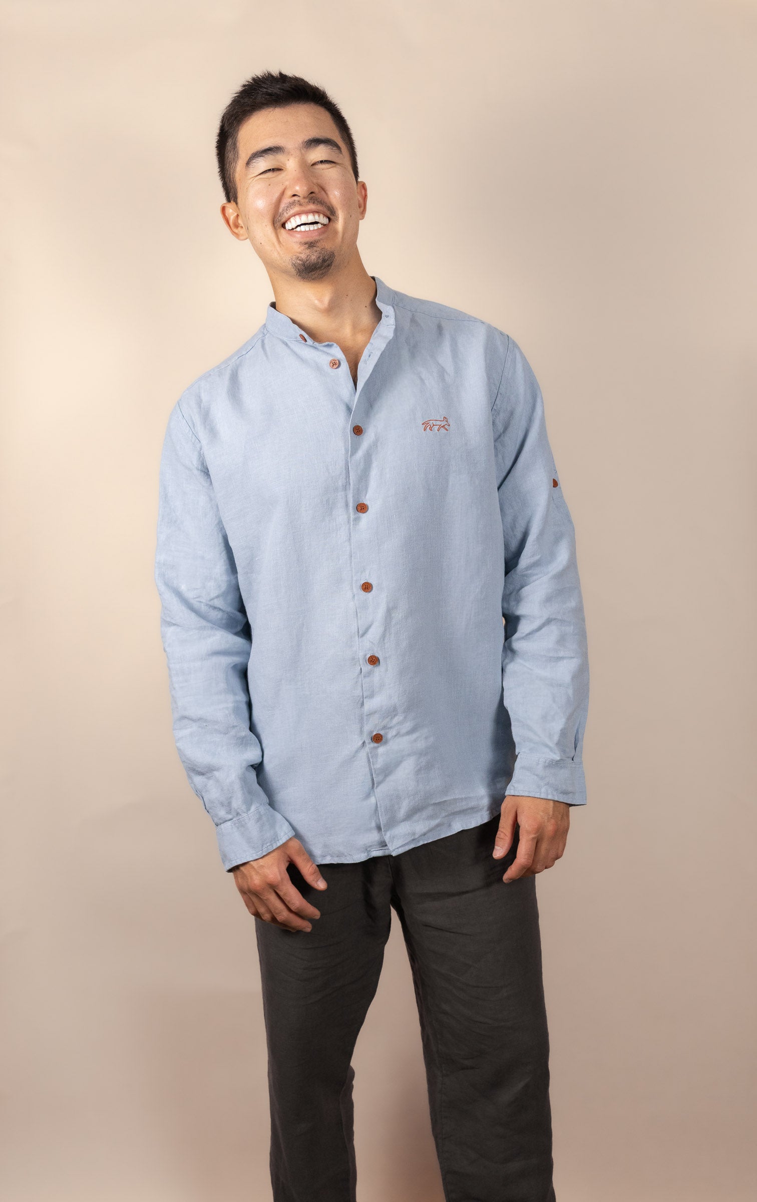 Canyonlands - Men’s Long-Sleeve Ventilated Hemp Shirt in Blue Sage (Light Blue) (front view)