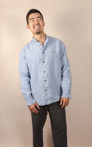Canyonlands - Men’s Long-Sleeve Ventilated Hemp Shirt in Blue Sage (Light Blue) (front view)