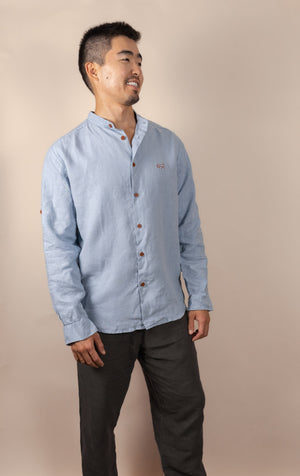 Canyonlands - Men’s Long-Sleeve Ventilated Hemp Shirt in Blue Sage (Light Blue) (front view)