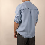 Canyonlands - Men’s Long-Sleeve Ventilated Hemp Shirt in Blue Sage (Light Blue) (back view)