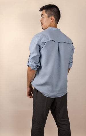 Canyonlands - Men’s Long-Sleeve Ventilated Hemp Shirt in Blue Sage (Light Blue) (back view)