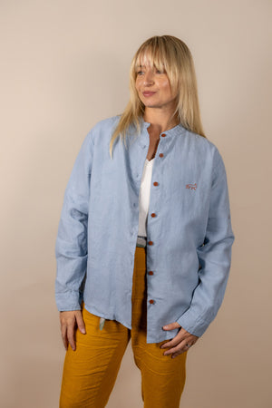 Canyonlands - Women’s Long-Sleeve Ventilated Hemp Shirt in Blue Sage (Light Blue) (front view)