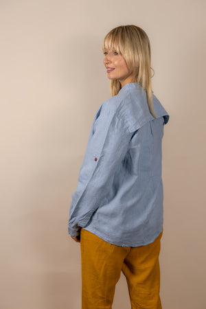 Canyonlands - Women’s Long-Sleeve Ventilated Hemp Shirt in Blue Sage (Light Blue) (back view)