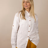 Canyonlands - Women’s Long-Sleeve Ventilated Hemp Shirt in Desert Willow (White) (front view)