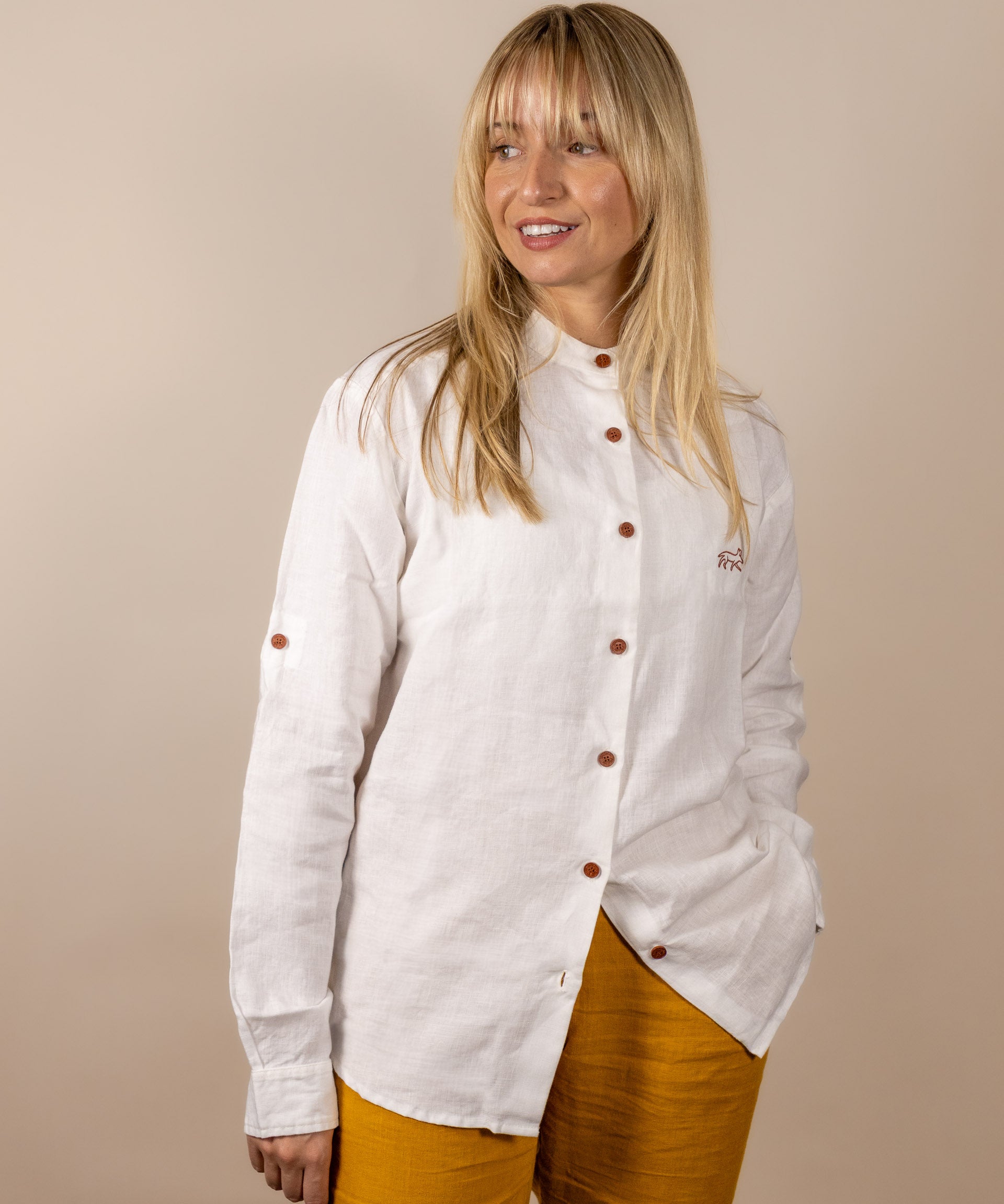 Canyonlands - Women’s Long-Sleeve Ventilated Hemp Shirt in Desert Willow (White) (front view)
