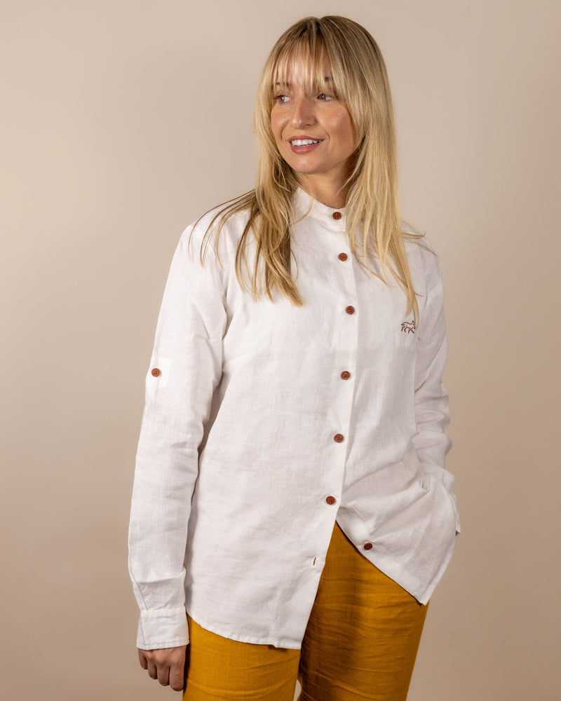 Canyonlands - Women’s Long-Sleeve Ventilated Hemp Shirt in Desert Willow (White) (front view)