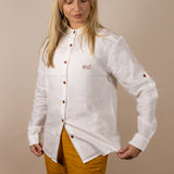 Canyonlands - Women’s Long-Sleeve Ventilated Hemp Shirt in Desert Willow (White) (front view)