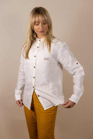 Canyonlands - Women’s Long-Sleeve Ventilated Hemp Shirt in Desert Willow (White) (front view)