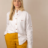 Canyonlands - Women’s Long-Sleeve Ventilated Hemp Shirt in Desert Willow (White) (front view)