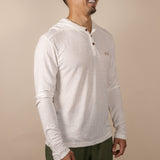 White Sands - Men's Long-Sleeve Hooded Henley in Desert Willow (White) (front view)