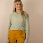 White Sands - Women's Long-Sleeve Hooded Henley in Agave (Light Green) (Front view)