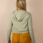 White Sands - Women's Long-Sleeve Hooded Henley in Agave (Light Green) (Back view)