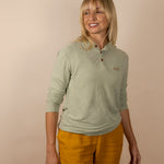 White Sands - Women's Long-Sleeve Hooded Henley in Agave (Light Green) (Front view)