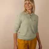 White Sands - Women's Long-Sleeve Hooded Henley in Agave (Light Green) (Front view)