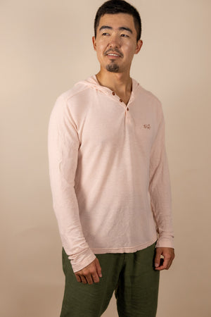 White Sands - Men's Long-Sleeve Hooded Henley in Prickly Pear (Dusty Pink) (front view)