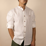 Canyonlands - Men’s Long-Sleeve Ventilated Hemp Shirt in Desert Willow (White) (front view)