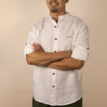Canyonlands - Men’s Long-Sleeve Ventilated Hemp Shirt in Desert Willow (White) (front view)