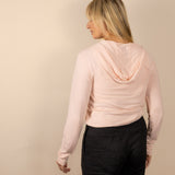 White Sands - Women's Long-Sleeve Hooded Henley in Prickly Pear (Dusty Pink) (Back view)
