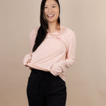 White Sands - Women's Long-Sleeve Hooded Henley in Prickly Pear (Dusty Pink) (Front view)