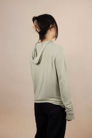 White Sands - Women's Long-Sleeve Hooded Henley in Desert Willow (White)(Back view)