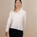 White Sands - Women's Long-Sleeve Hooded Henley in Desert Willow (White) (Front view)